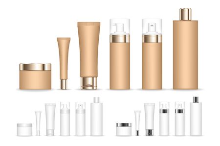 Cosmetic Bottle Set for liquid, cream, gel, lotion. Beauty product package, vector illustration.のイラスト素材