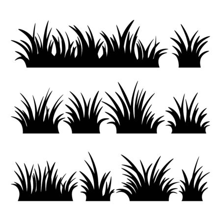Set of grass silhouettes on the white background. Vector illustration.のイラスト素材