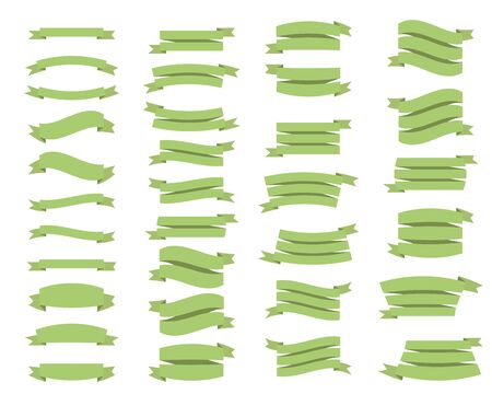 Flat ribbons banners isolated on white background. Collection of cute tape. Vector Illustration.のイラスト素材