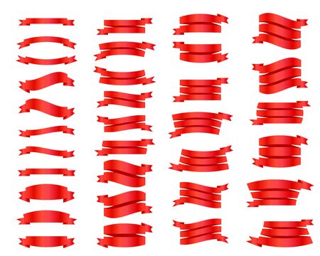 Ribbons banners isolated on white background. Collection of cute tape. Vector Illustration.のイラスト素材