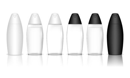 Shampoo bottle isolated on white background (transparent). Cosmetic container for liquid, lotion, bath foam. Beauty product package, vector illustration.

のイラスト素材