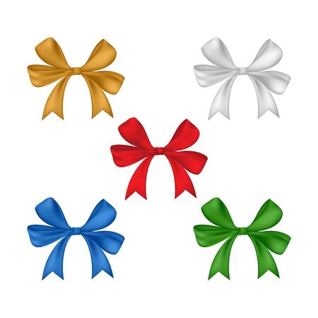 Set of colorful shiny bow isolated on white background. Vector Illustration.のイラスト素材