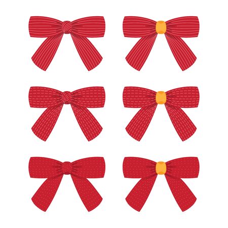 Collection of shiny ribbon bow isolated on white background. Vector Illustration.のイラスト素材