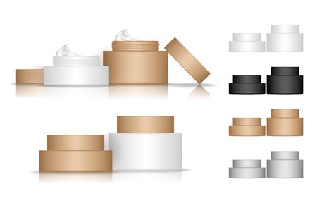 Cream jar isolated on white background. Cosmetic bottle for skin care. Beauty product package, vector illustration.	のイラスト素材
