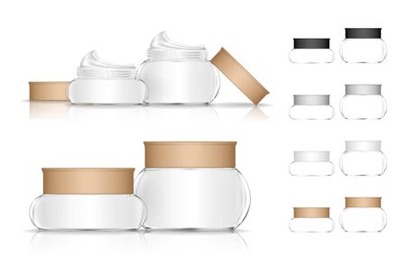 Cream jar isolated on white background. Cosmetic transparent bottle for skin care. Beauty product package, vector illustration.	のイラスト素材