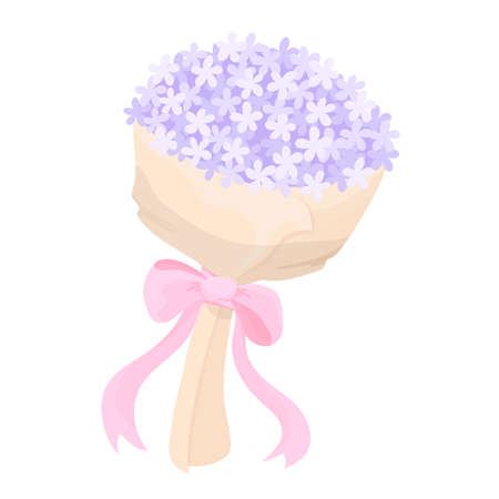 Bouquet of violet flowers with pink ribbon. Vector Illustration.のイラスト素材