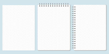 Isometric graph paper set, template of spiral notebook and notepad sheets. Vector Illustration.のイラスト素材