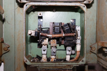 Photograph of an open old electricity board の写真素材