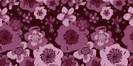 Sophisticated vector pink burgundy floral patternのイラスト素材