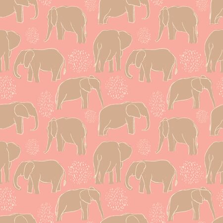 Vector tropical playful elephants pattern on coralのイラスト素材