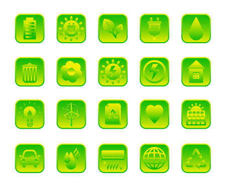 Set of green energy icons in green gradient colors. Solar power concept. Simple flat vector illustration.のイラスト素材