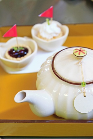 tea time break with sweet cake の写真素材
