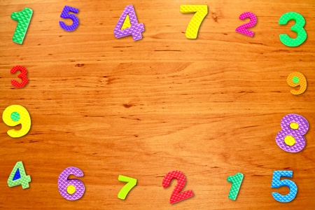 Colorful frame number on wood tableの写真素材