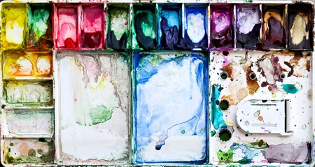 Painting palette box with dirty watercolorの写真素材