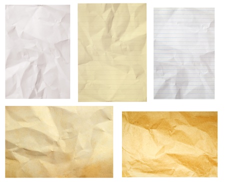 crumpled paper collection isolatedの写真素材