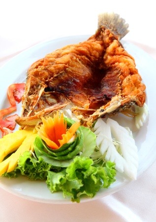 Deep fried fish in Thai food dishの写真素材