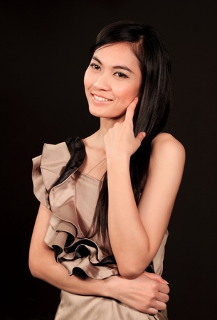 Beautiful asian woman with black background の写真素材