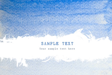 Blue watercolor brush strokes with scratch space and sample text for background の写真素材