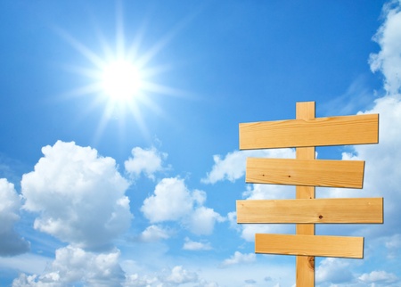 Wood signs for your text with sky backgroundの写真素材