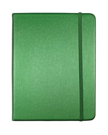 silk green color cover note book isolated on white backgroundの写真素材