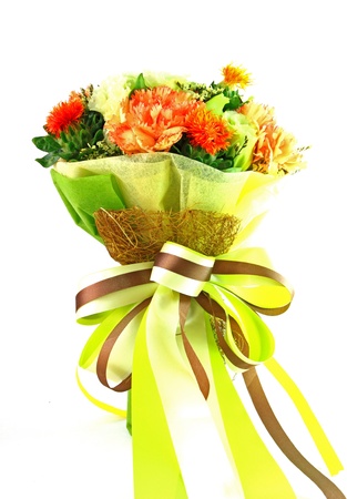 colorful flowers bouquet on white backgroundの写真素材