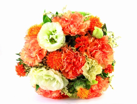 colorful spring flowers bouquet on white backgroundの写真素材
