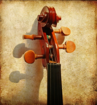 Details of violin head on grunge backgroundの写真素材