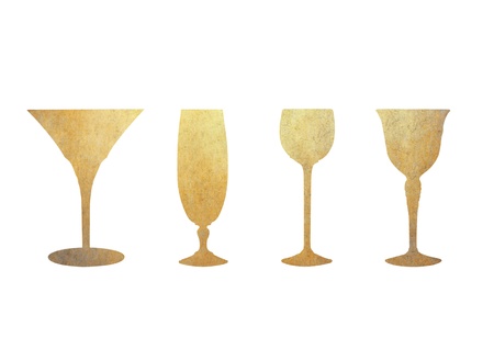 Collection of wine glass from old paper isolated on whiteの写真素材