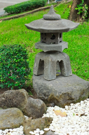 Granite lantern in Japanese gardenの写真素材