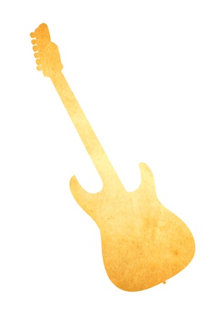 Grunge image of electric guitar from old paper isolated on whiteの写真素材