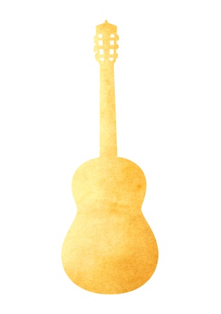 Grunge image of guitar from old paper isolated on whiteの写真素材