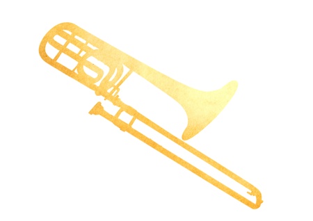 Grunge image of trombone from old paper isolated on whiteの写真素材
