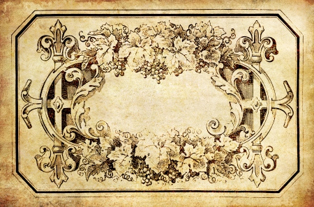Vintage plant frame on old grunge paperの写真素材