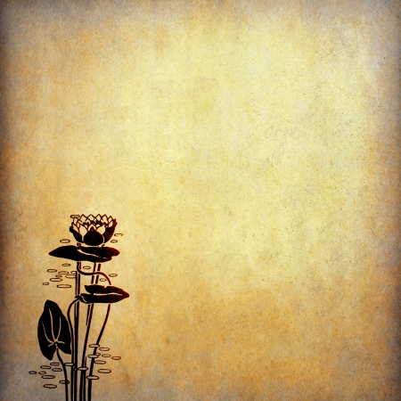 Illustration of lotus flowers on old paper with copy space の写真素材