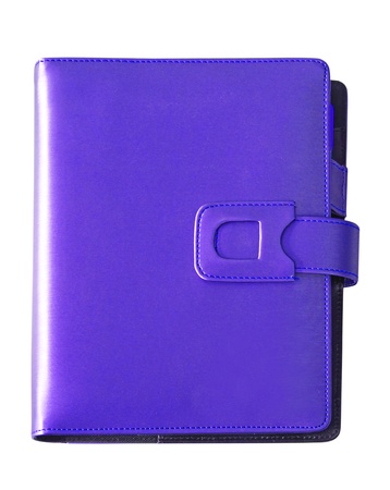 Leather blue cover notebook isolated on white backgroundの写真素材