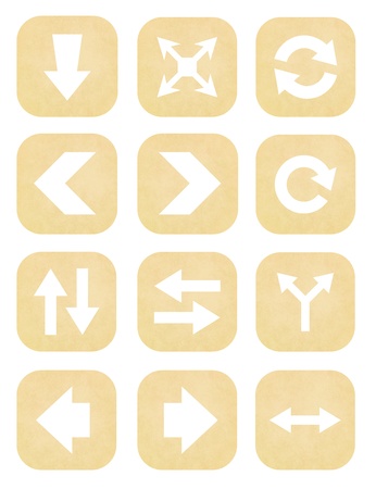 Arrow sign icon set from old paperの写真素材
