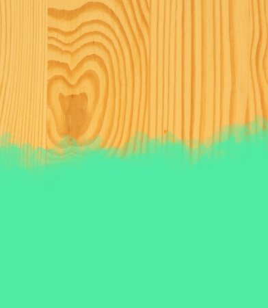 Green stroke of the paint brush on wooden background の写真素材