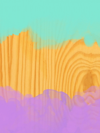Green and purple stroke of the paint brush on wooden background の写真素材