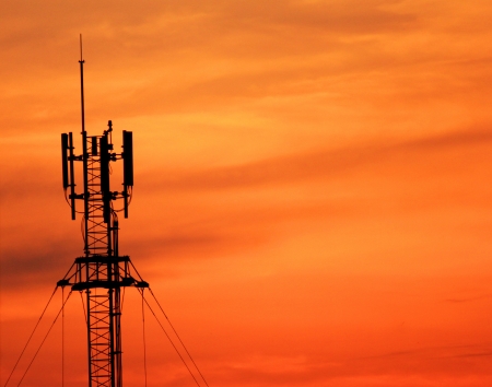 Antenna tower of communication with sunsetの写真素材