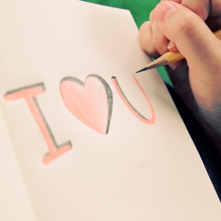 handwriting, i love you on the notebookの写真素材
