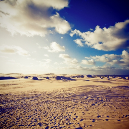 Landscape of dessert with blue sky, retro filter effectの写真素材