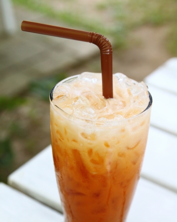 Iced tea with strawの写真素材