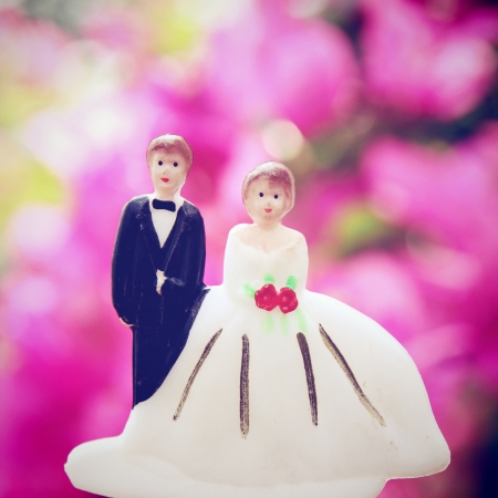 wedding couple doll with retro filter effectの写真素材