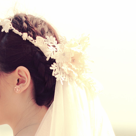Beautiful hair style of bride with retro filter effectの写真素材