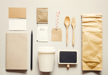 Coffee identity branding mockup set with retro filter effectの写真素材