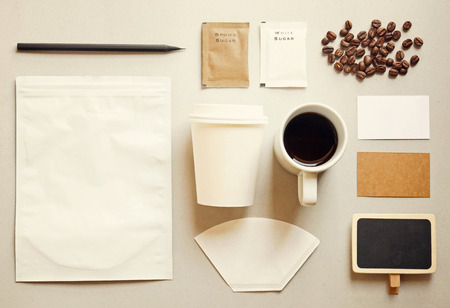 Coffee identity branding mockup set with retro filter effectの写真素材