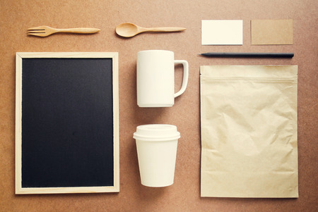 Coffee identity branding mockup set with retro filter effectの写真素材
