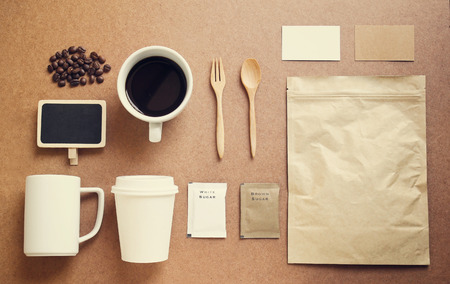 Coffee identity branding mockup set with retro filter effectの写真素材