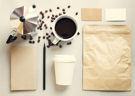 Coffee identity branding mockup set with retro filter effectの写真素材