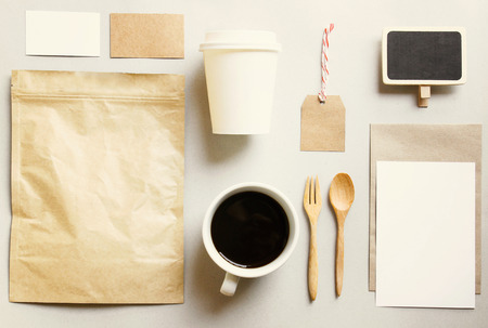 Coffee identity branding mockup set with retro filter effectの写真素材
